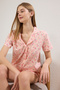 Pembe %100 Pamuklu Pötikareli Çiçekli Şortlu Örme Pijama Takımı THMSS25PT00364 - 2
