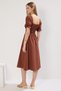 Dark Brown Straight Skirt Waist Opening Elastic Lined Midi Woven Dress Twoss22El1768 - 5
