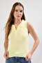 Sarı Polo Yaka Fitilli İnce Triko Bluz TWOSS25BZ00331 - 2