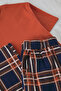 Kiremit - Lacivert Regular %100 Pamuk Ekose Örme Pijama Takımı THMSS21PT0328 - 4