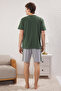 Green Regular Fit Panelled Knitted Shorts Pajama Set Tmnss25Pt00035 - 4