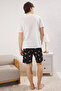 Ecru Black Regular Fit Pizza Printed 100% Cotton Couple Knitted Men's Pajamas Tmnss25Pt00048 Set - 5