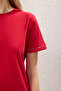 Kırmızı %100 Pamuk İşleme Detaylı Basic Bisiklet Yaka Örme T-Shirt TWOSS23TS00012 - 3