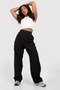 Women's Plus Size Black High Waist, Washed Gabardine Fabric, Cargo Pants 65N38743 - 3