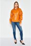 Women Spread Collar Long Sleeve Plain Top, Orange - 4