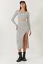 Women's White Black Square Collar Long Sleeve Slit Detailed Striped Skirted Top and Bottom Set 60261083 - 5