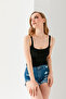 Pompom Patterned Strappy Crop Top, Body, Stylish Comfortable V-Neck Ribbed Sleeveless T-Shirt Crop, Strappy Crop, Top - 8