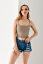 Pompom Patterned Strappy Crop Top, Body, Stylish Comfortable V-Neck Ribbed Sleeveless T-Shirt Crop, Strappy Crop, Top - 6