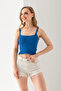 Pompom Patterned Strappy Crop Top, Body, Stylish Comfortable V-Neck Ribbed Sleeveless T-Shirt Crop, Strappy Crop, Top - 2