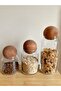 Set of 3 Glass Jars with Wooden Ball Cork Lid - 2
