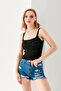 Pompom Patterned Strappy Crop Top, Body, Stylish Comfortable V-Neck Ribbed Sleeveless T-Shirt Crop, Strappy Crop, Top - 2