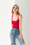 Pompom Patterned Strappy Crop Top, Body, Stylish Comfortable V-Neck Ribbed Sleeveless T-Shirt Crop, Strappy Crop, Top - 6