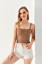 Pompom Patterned Strappy Crop Top, Body, Stylish Comfortable V-Neck Ribbed Sleeveless T-Shirt Crop, Strappy Crop, Top - 8