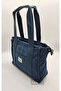 Smart Bags 1326 Linen Canvas Fabric Navy Blue Hand and Shoulder Bag - 3