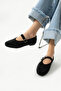 Glitter Round Toe Flat Sole Tape Detailed Stone Daily Use Ballerinas - Black - 3
