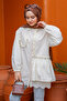 Embroidery Detail Half Stone Embellished Shirt Cream - 2