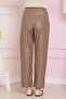 Button Detailed Leather Trousers-Mink - 5