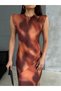 Women's Round Neck Short Sleeve Long Soft Satin Print Dress - 7