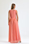 Lined Pleated Chiffon Long Dress Salmon - 5
