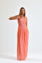 Lined Pleated Chiffon Long Dress Salmon - 7