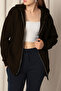 Women's Brown Thick Three Thread Fabric Zippered Hooded Jacket