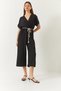 Women's Black Double-Breasted Collar Sleeve Detail Waist Belted Crinkle Jumpsuit 60261418 - 3