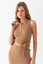 Women's Camel Polo Neck Sleeveless Knitwear Dress 8080 - 4