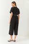 Women's Black Double-Breasted Collar Sleeve Detail Waist Belted Crinkle Jumpsuit 60261418 - 5