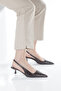 Women's Brown Croco Patterned Elastic Detail Heel Shoes - 2