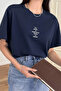 Unisex the Power Printed Oversize Navy Blue Short Sleeve T-Shirt