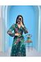 Women V-Neck Long Sleeve Patterned Chiffon Fabric Lined Waist Elastic Belt Midi Length Dress