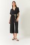 Women's Black Double-Breasted Collar Sleeve Detail Waist Belted Crinkle Jumpsuit 60261418 - 2