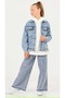 Girls' Denim Jacket with Button Closure Cover Pockets - 2