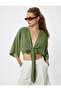 Crop Top V-Neck Tie Detail Oversized Kimono Sleeve - 3