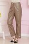 Button Detailed Leather Trousers-Mink - 3