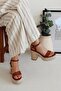 Linen Line Linen Coated Platform Single Strap Open Toe High Thick Heeled Women's Shoes - 2