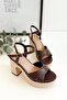 Linen Coated Platform Cross Strap Bitter Brown Open Toe High Thick Heeled Women's Shoes - 4