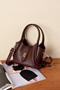 Women's Lock-Detail High-Quality Leather Crossbody Bag Shoulder Bag with Makeup Bag - 2