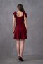 Burgundy Stretch Crepe Fabric Strapless Neckline Tie Strap Detail Flared Cut Short Burgundy Dress 2030 - 4