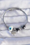 Silver Color Black Zircon Stone Starry Tree Evil Eye Charm Bracelet (316L Steel)