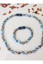 Mosaic Blue Amber Children's Necklace Bracelet Set - 3