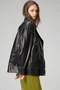 Wm019 Oversize Biker Genuine Leather Women's Coat Black/Beige - 6