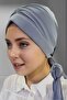 Women's Luxury Sandy Fabric Tied Pleated Hijab Bonnet Shawl - 8