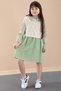 Girl's Muslin Dress with Green Flower Embroidered Sweater 20482