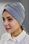 Women's Luxury Sandy Fabric Tied Pleated Hijab Bonnet Shawl - 6