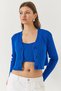 Women's Cobalt blue Cardigan Crop Athlete Double Knitwear Set 60261447 - 3