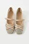 Juliet Mesh Stone Detailed Beige Ballerinas