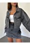 WOMEN'S DOUBLE-POCKET LASER-CUT CROPPED DENIM JACKET ZYN-58394