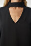 Black Crepe Blouse - Window Detail and Low-Cut Lub0080 - 5