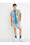 Summer Shirt Short Sleeve Turn-down Collar Ethnic Printed Cotton